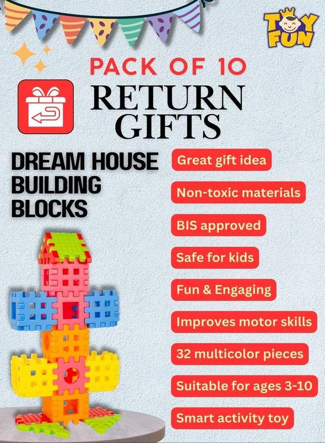 TOY FUN Pack of 10 Dream House Building Toy Blocks - 32 Pieces, Perfect DIY Birthday Return Gift for Kids Aged 3-10, Multicolor, Non-Toxic - Image 4